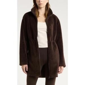 New ZELLA Faux Shearling Longline Jacket In Brown Size S